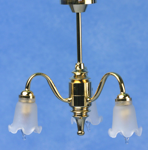 3 Arm Frosted Tulip Shade Chandelier 12v