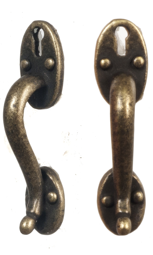 Antiqued Brass Door Handle Pull 2pc Mary's Dollhouse Miniature Accessories