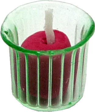 Green Glass Votive Candle Holder w/ Red Candle