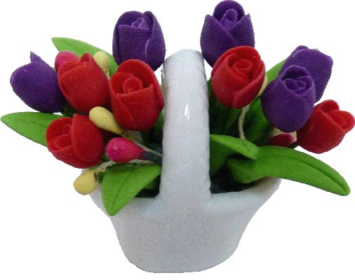 Pink & Purple Tulips in a Ceramic Basket
