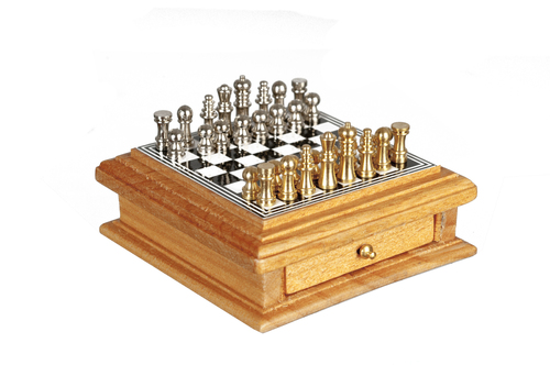 Chess Board w/ Drawer Oak