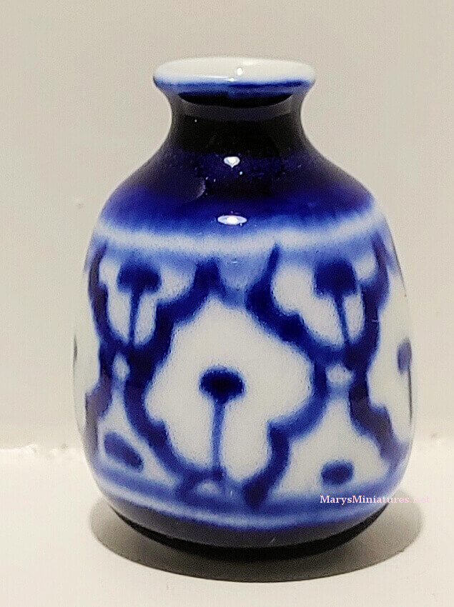 Blue & White Patterned Ceramic Vase