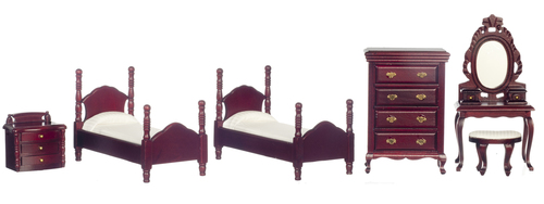 2 Twin Bed Bedroom Set - Mahogany - 6pc