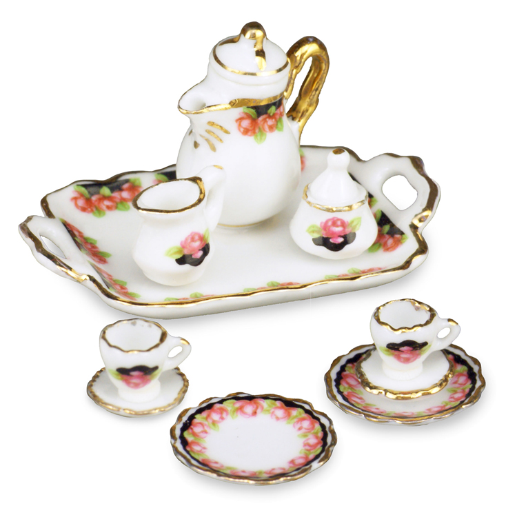 Black Rose Coffee Set w/ Tray Service for 2