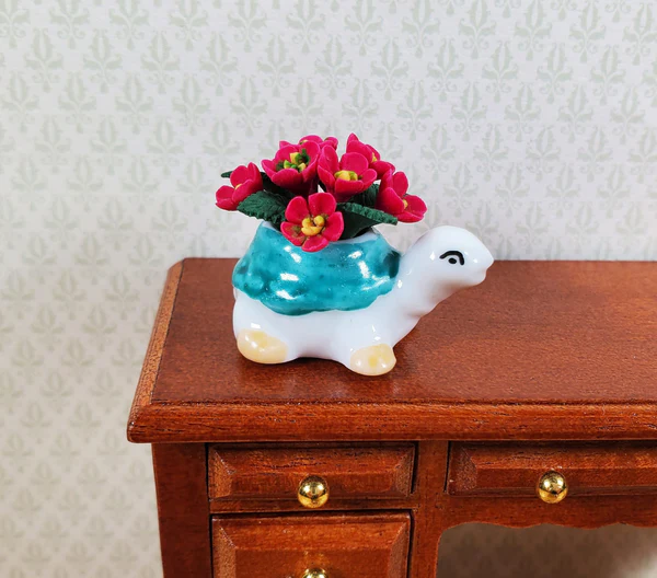 (image for) Magenta Flowers in a Ceramic Turtle Planter