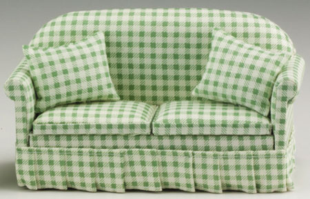Green Checked Sofa w/ Pillows
