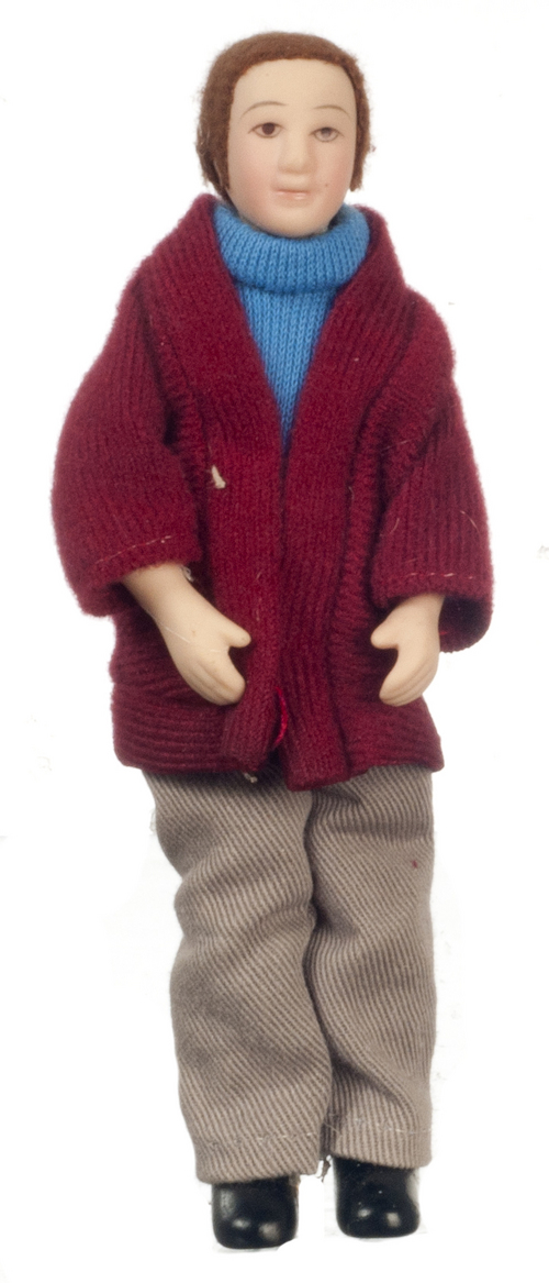 Modern Porcelain Man Doll w/ Red Coat
