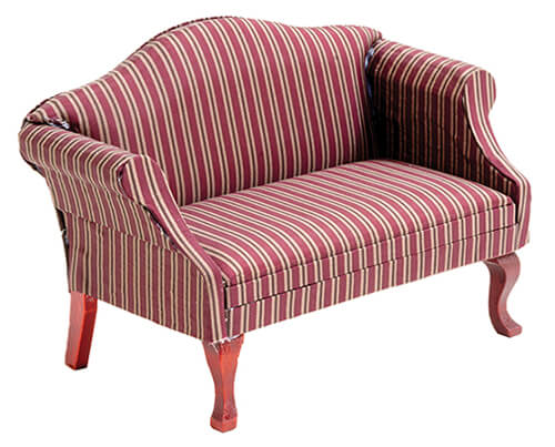Burgundy Stripe Upholstered Mahogany Sofa