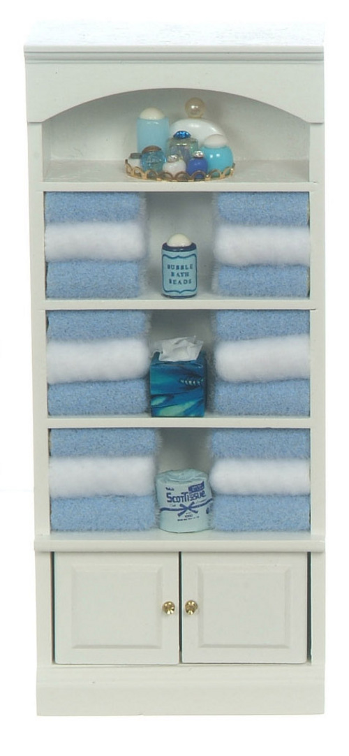 Dollhouse Miniature Small Bathroom Cabinet with Accessories in Navy Blue SH0017 