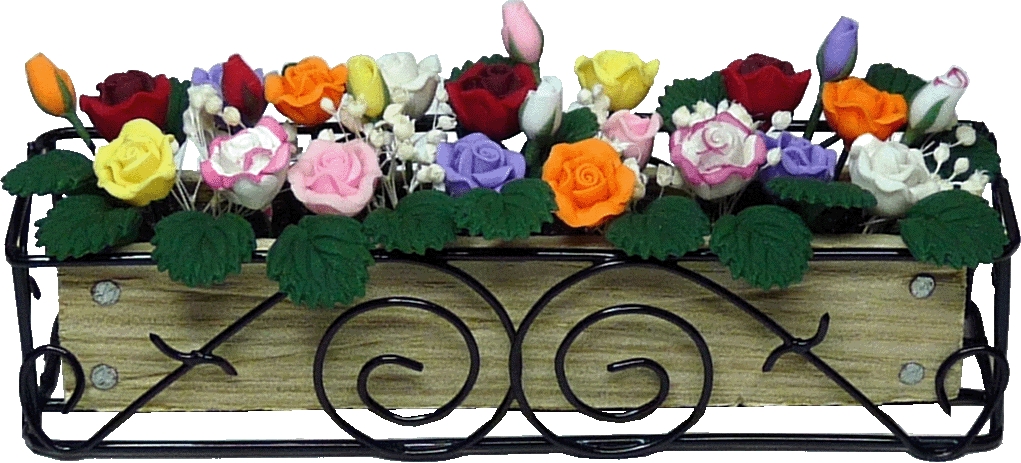 Assorted Roses in Black Scroll Box Planter