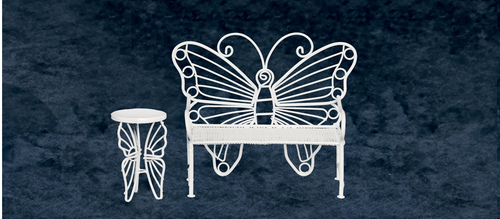 (image for) Wire Garden Bench & End Table 2pc Set - White
