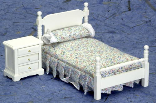 Twin Bed w/ Linens & Nightstand - White