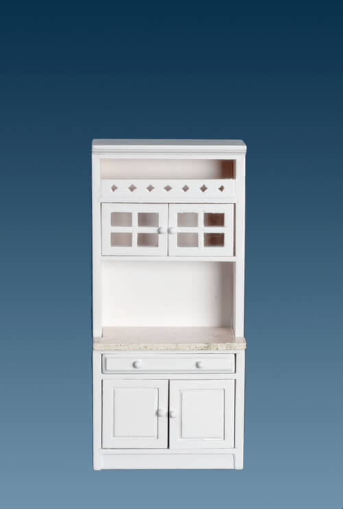 Kitchen Cabinet w/ Shelves - White & Faux Marble