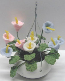 Hanging Pink, Blue & White in Small White Pot