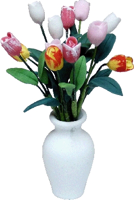Dozen Asstorted Tulips in a White Vase