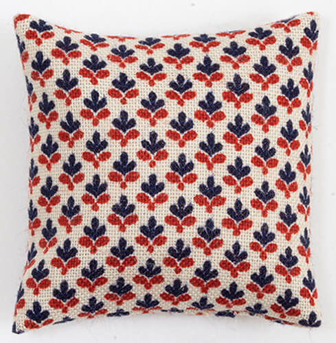Throw Pillow - Cream w/ Blue & Red Pattern