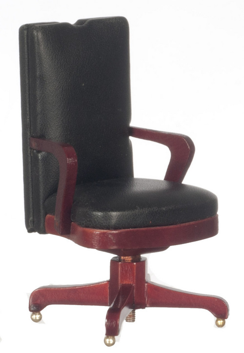 Faux Black Leather Swivel Desk Chair - Mahogany