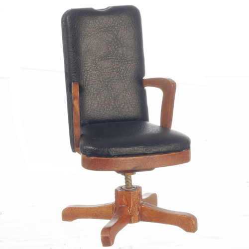 Faux Brown Leather Swivel Desk Chair - Walnut
