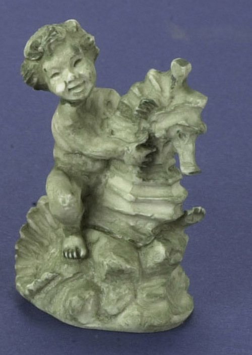 Boy on a Seahorse Green Garden Statue