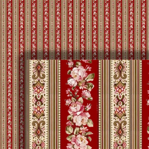 Red Floral Striped Wallpaper