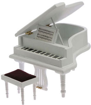 Baby Grand Piano w/ Stool - White