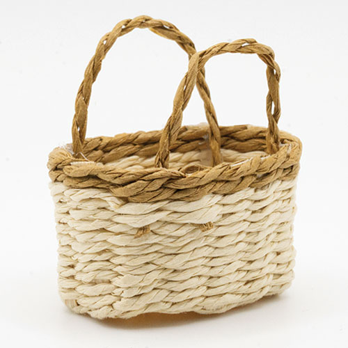 (image for) Oval Basket Bag with Handles - Cream/Brown