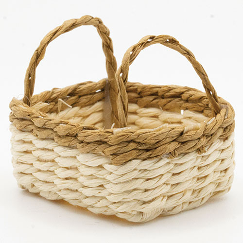 (image for) Shallow Square Basket Bag with Handles - Cream/Brown