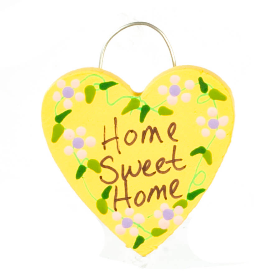 Home Sweet Home Heart Shaped Sign - Yellow