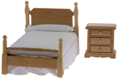 Bed & Night Stand Set - Oak