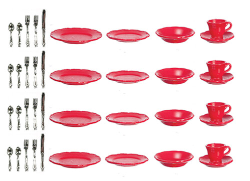4 Place Settings - Red - 40pc