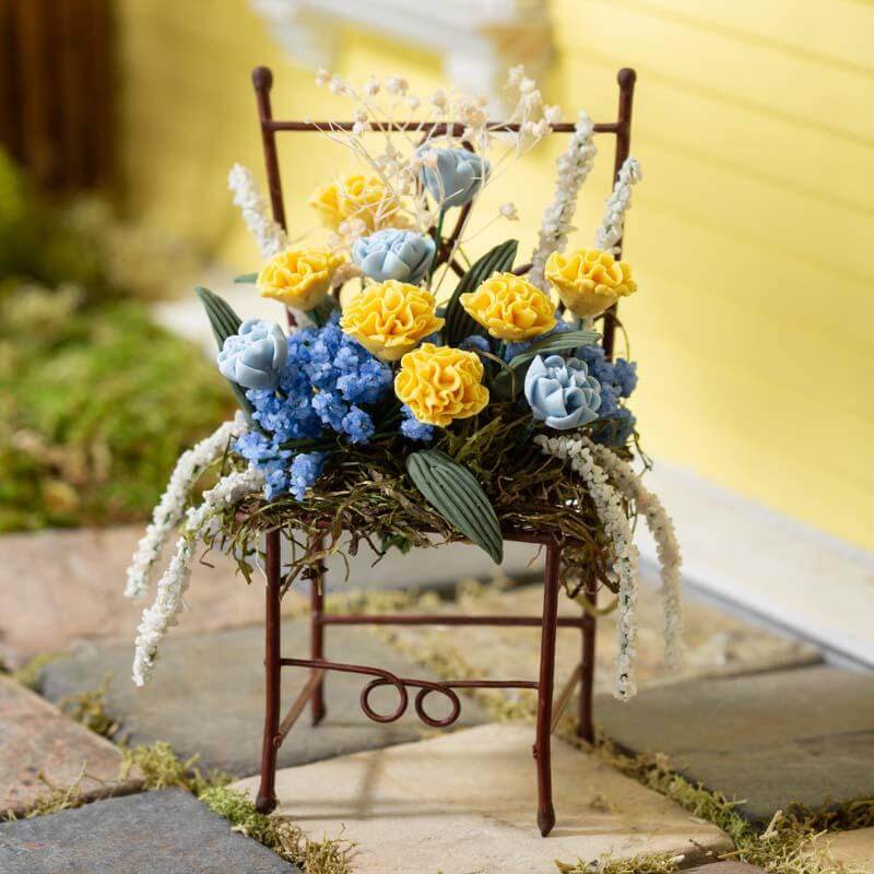 Iron Chair w/ Shades of Blue & Yellow Flowers