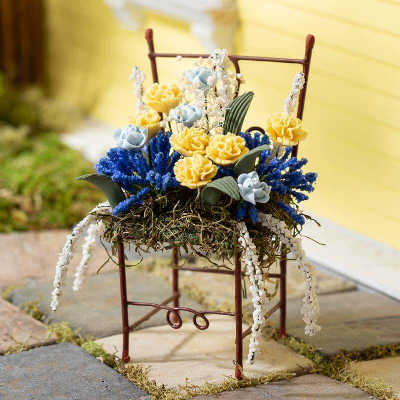 Iron Chair w/ Blue & Yellow Flowers