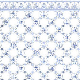 (image for) Wallpaper Dutch Tile Blue on White 3pc