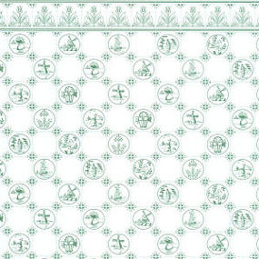 (image for) Wallpaper Dutch Tile green on White 3pc