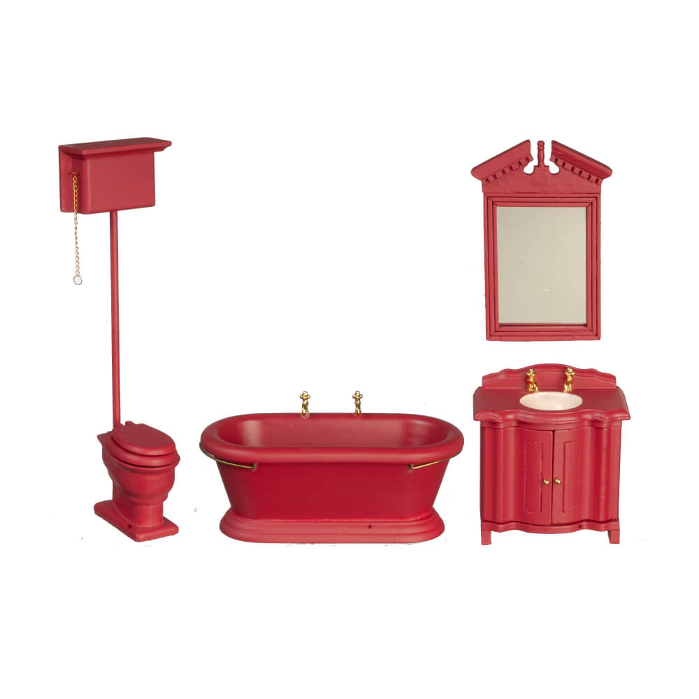 Old Fashioned Bathroom Set - 4pc - Red