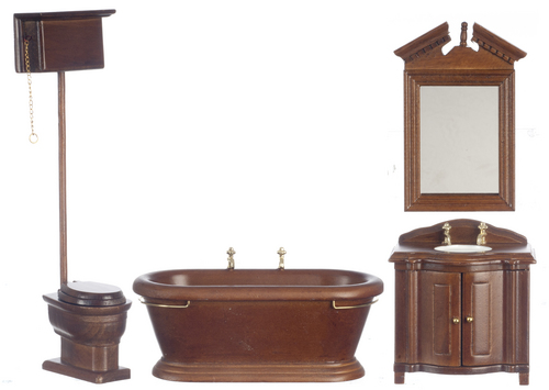 (image for) Old Fashioned Bathroom Set - 4pc - Walnut