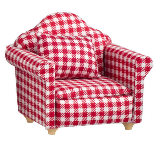 (image for) Red Gingahm Club Chair w/ Throw Pillow