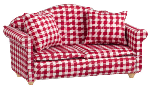 Red Gingham Sofa w/ Throw Pillows