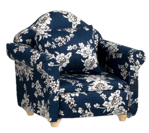 (image for) Navy Floral Club Chair w/ Throw Pillow