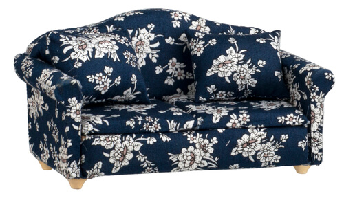 Navy Floral Sofa w/ Throw Pillows