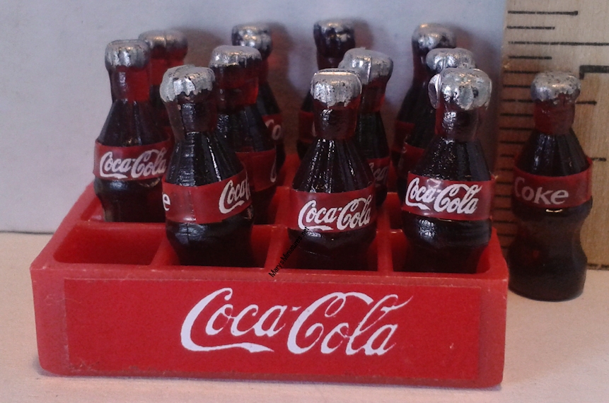 12 Miniature Coca Cola Bottles in a Coke Crate