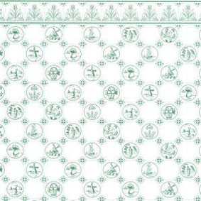 1/2 in Scale Wallpaper Dutch Tile, Green on White 3pc