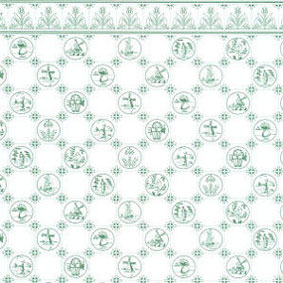 (image for) 1/2in Scale Wallpaper Dutch Tile, Green on White 3pc