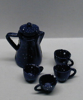 Blue Spatterware Coffee Set 4pc